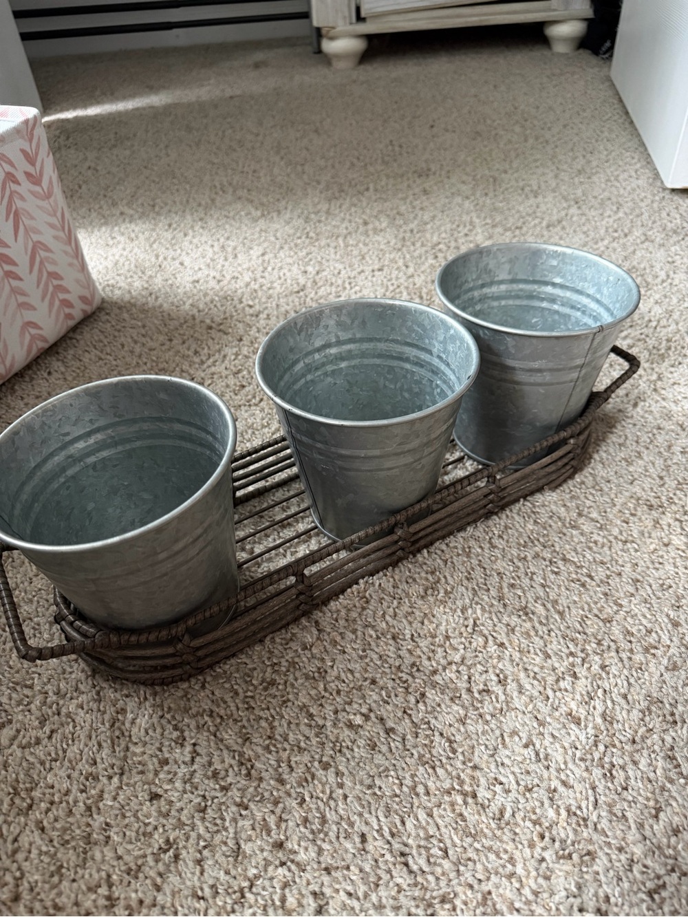 Galvanized Metal Trio Planter Set with Wire Tray